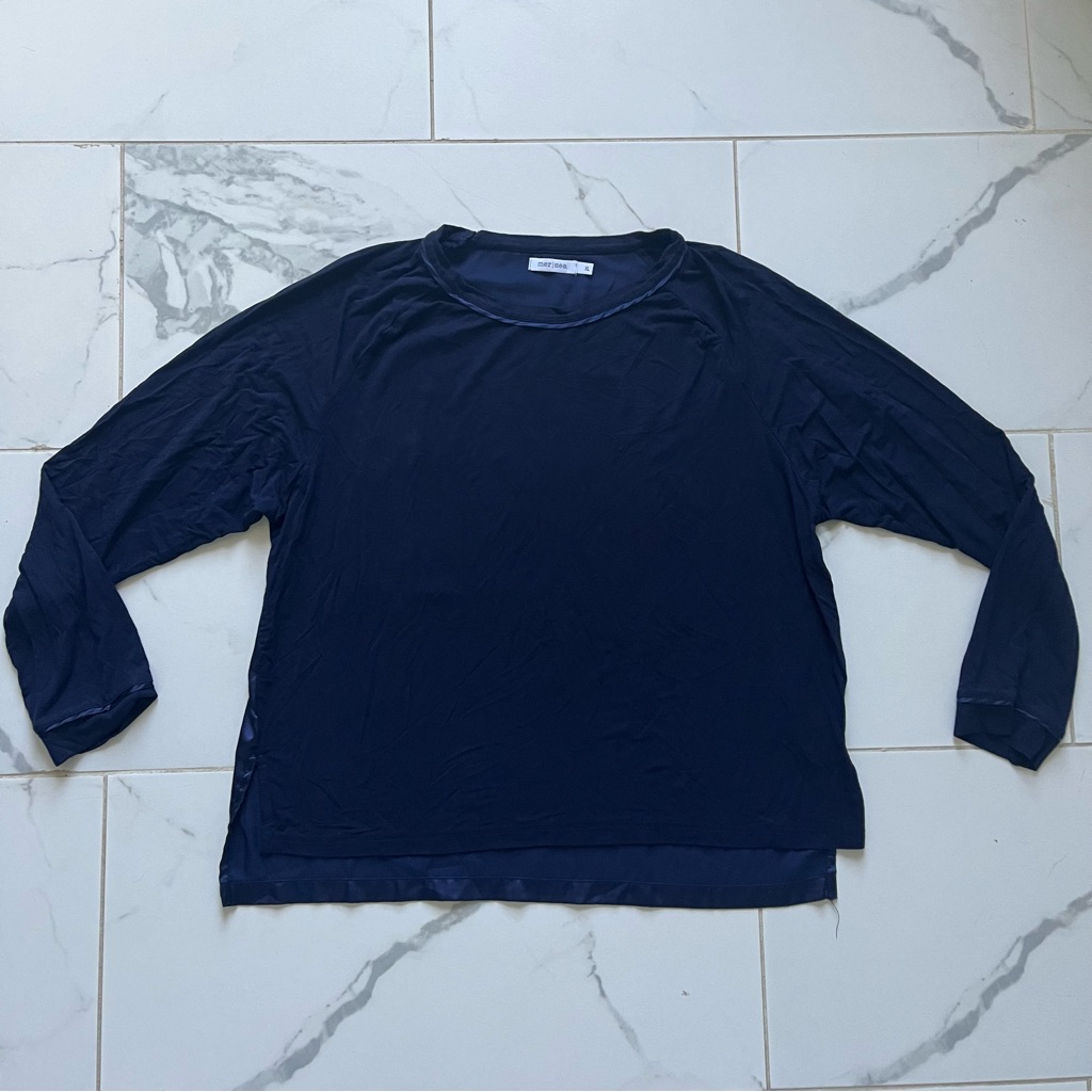 Mer Sea Navy Satin Back Long Sleeve Top Xl